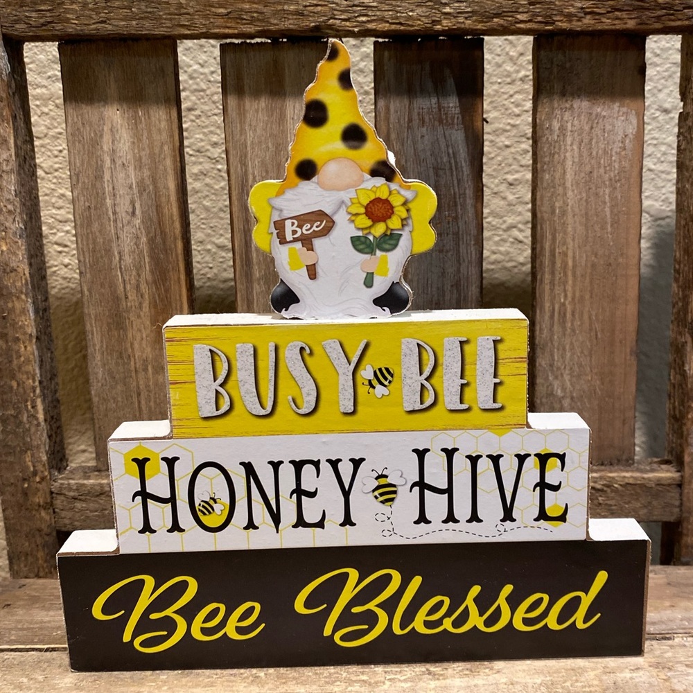 Busy Bee, Honey Hive, Bee Blessed Gnome Wood Sign, Honey Bee Gnome Sign